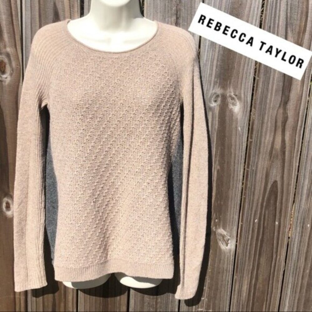 Rebecca Taylor Cashmere Wool Sweater XS Tan Top Gray Colorblock Pullover